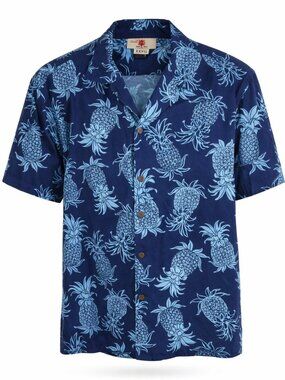 Hawaii Station Pineapple Shirt 2XL Made in Hawaii Blue Tropical Button Up